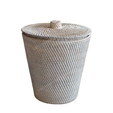 White Wash Tapered Rattan Basket With Lid