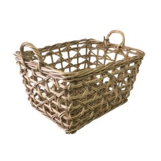 Loose Woven Rectangle Rattan Basket Grey Finish