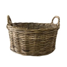 Grey Rattan Oval Basket With Handles