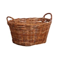 Honey Brown Oval Rattan Basket With Handles