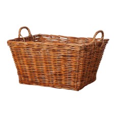 Honey Brown Rectangular Rattan Basket With Handles