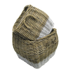 Rattan Basket Grey White Finish Set Of 2