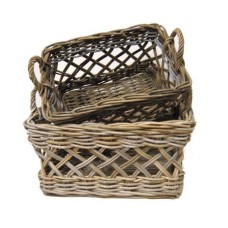 Rectangular Rattan Basket Pale Grey Finish Set Of 2