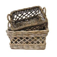 Rattan Basket Pale Grey Finish Set Of 2