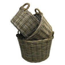 Round Rattan Basket With Handles Pale Grey Set Of 3