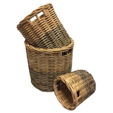 Round Rattan Basket With Handles Brown Grey Set Of 3