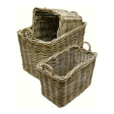 Grey Rattan Basket With Handles Set Of 3