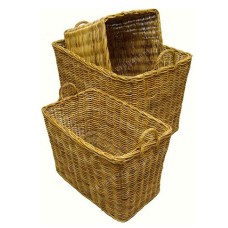 Rectangular Rattan Basket Natural Brown Set Of 3