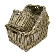 Rectangle Grey Rattan Basket With Handles Set Of 3