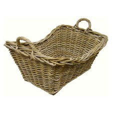Rectangular Pale Grey Rattan Basket With Handles