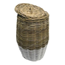 Round Rattan Basket With Lid Grey White Finish