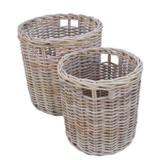 Round Rattan Basket With Handles Grey Set of 2