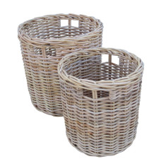 Grey Rattan Basket With Handles Set of 2