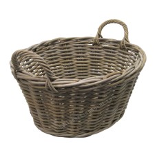 Oval Rattan Basket With Handles Pale Grey