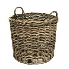 Round Rattan Basket With Handles Pale Grey