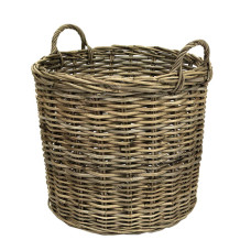 Rattan Basket With Handles Pale Grey