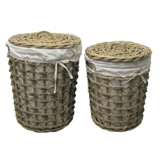 Round Rattan Basket With Lid Pale Grey Set Of 2