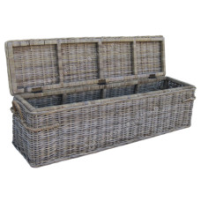 Long Rattan Storage Trunk Grey Wash