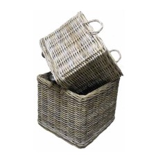 Grey Wash Square Rattan Basket Set Of 2