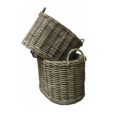 Oval Rattan Basket Pale Grey Set Of 2