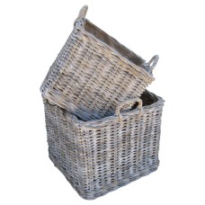 Square Rattan Basket Grey Washed Set Of 2