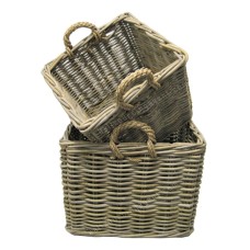 Square Rattan Basket Pale Grey Finish Set Of 2