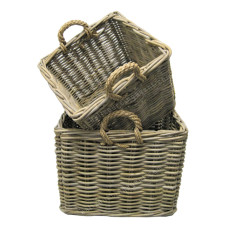 Square Rattan Basket Pale Grey Set Of 2