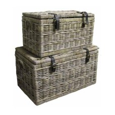 Rectangle Rattan Trunk Pale Grey Finish Set Of 2