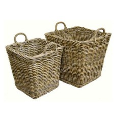 Square Rattan Basket Grey Wash Set Of 2