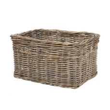 Rectangular Pale Grey Rattan Basket