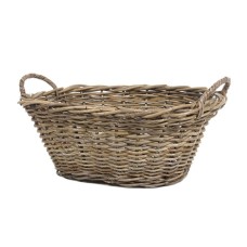 Rattan Oval Woven Basket Grey Washed Finish