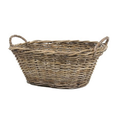 Rattan Oval Woven Basket Grey Washed