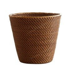 Brown Woven Rattan Tapered Waste Basket