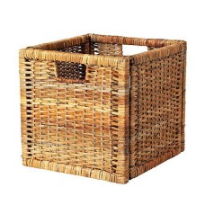 Rustic Brown Rattan Square Basket With Handles