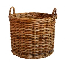 Honey Brown Rattan Round Basket With Handles