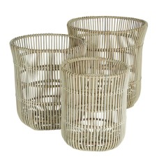 Round Rattan Laundry Basket Grey Wash Set Of 3