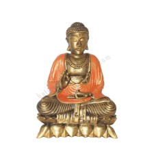 Resin Orange Gold Sitting Buddha On Lotus 25 cm