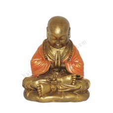 Resin Orange Gold Praying Buddhist Monk 25 cm