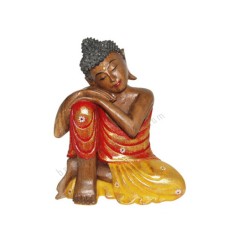 Resin Red Yellow Gold Relaxing Buddha Statue 30 cm