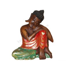 Resin Red Green Gold Relaxing Buddha Statue 30 cm