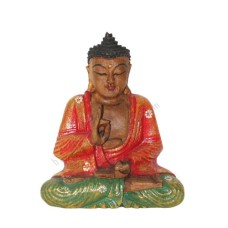 Resin Red Green Gold Sitting Buddha Statue 20 cm