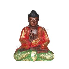 Resin Red Green Gold Sitting Buddha Statue 25 cm