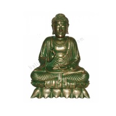 Resin Seated Buddha On Lotus Green Gold 25 cm
