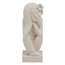 Pensive Balinese Woman Statue 15 cm
