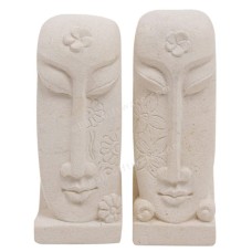 Couple Balinese Faces Sandstone Sculpture 17 cm