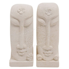 Couple Balinese Faces Sandstone 17 cm