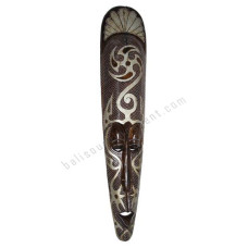 Wood Carved Mask Dark Brown Silver 100 cm