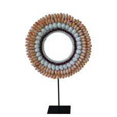 White Cream Round Tribal Shell Necklace On Stand 33 cm