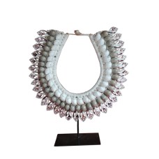 Tribal Grey White Shell Necklace On Stand 30 cm