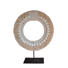White Cream Cowrie Shell Tribal Necklace On Stand 32 cm